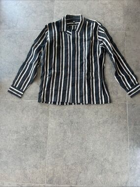 Banana Republic Black Linen and Cotton Shirt with Cream Stripes